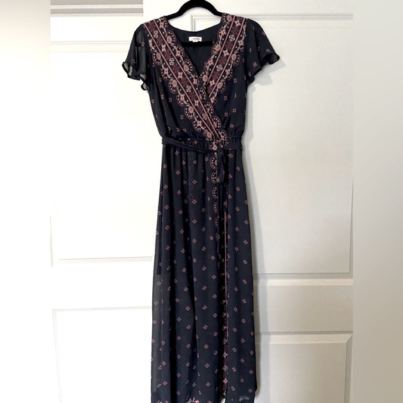 Xhilaration Blue and Pink Wrap Maxi Dress - Picture 2 of 5